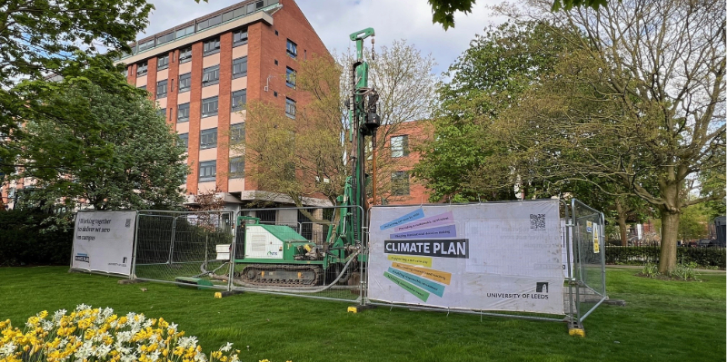 An early phase of borehole drilling, for Leeds Geothermal Campus